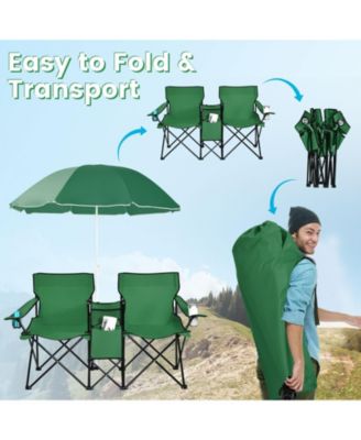 Portable Folding Double Picnic Chair with Umbrella, Outdoor Seating