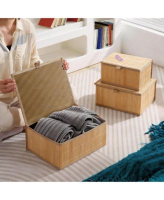Bamboo Decorative Storage Bins Set of 3 - Stackable, Nesting, Multi-Purpose