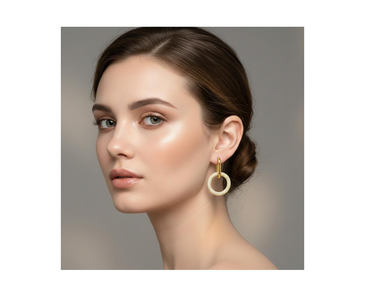 Rachel Glauber Modern Round & Oval Fusion Paved Cz Drop Hoop Earrings