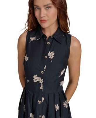 Women's Daisy-Print Cotton Shirtdress