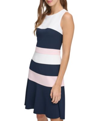Women's Colorblocked Scuba Crepe Sleeveless Dress
