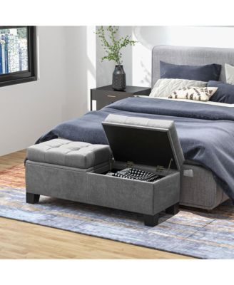 Storage End of Bed Bench, Upholstered Bench with Steel Frame