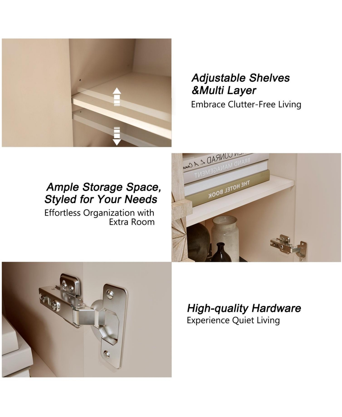 Boyel Living 60" Rustic Farmhouse Wood Credenza with Symmetrical Sunburst Doors