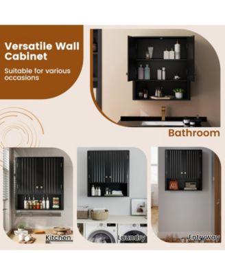 Fluted Bathroom Wall Cabinet with Open Shelf, Space-Saving Storage