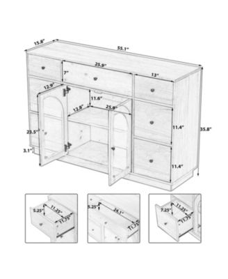 Large Storage Cabinet with 2 Doors and 7 Drawers for Living and Dining Room