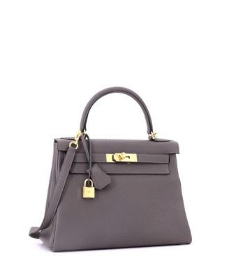 Kelly 28 Handbag Grey Togo with Gold Hardware