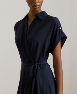 Women's Belted Crepe Surplice Neck Dress