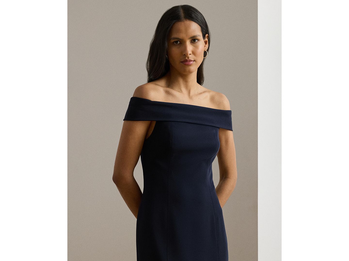 Женские платья Lauren Ralph Lauren Off-the-Shoulder Gown, цвет: Тёмно-синий — фото 2