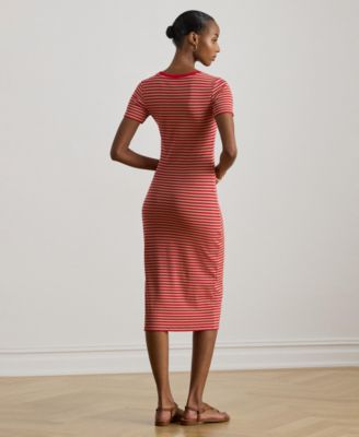 Women's Striped Ribbed Crewneck T-Shirt Dress