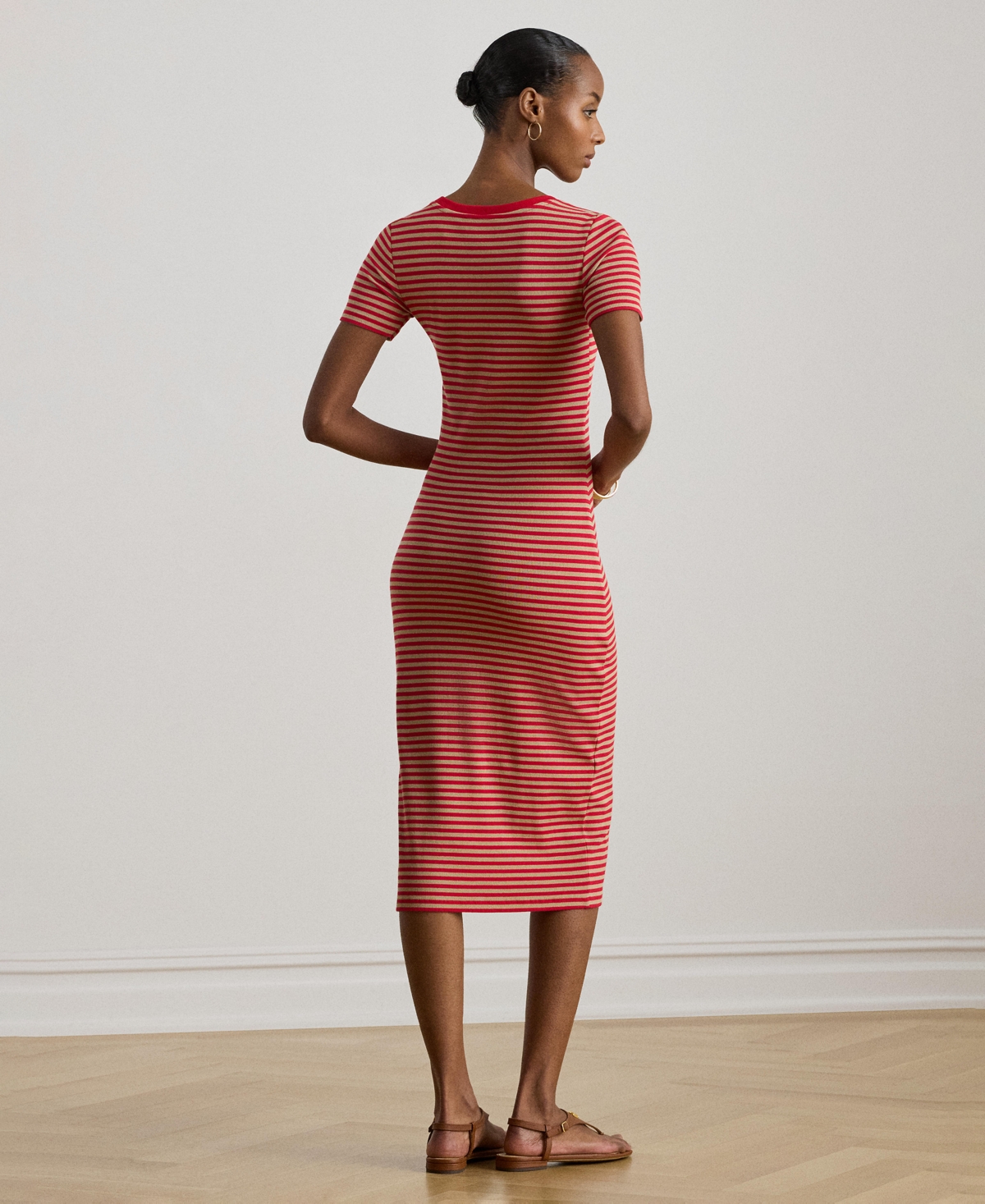 Lauren Ralph Women's Striped Ribbed Crewneck T-Shirt Dress