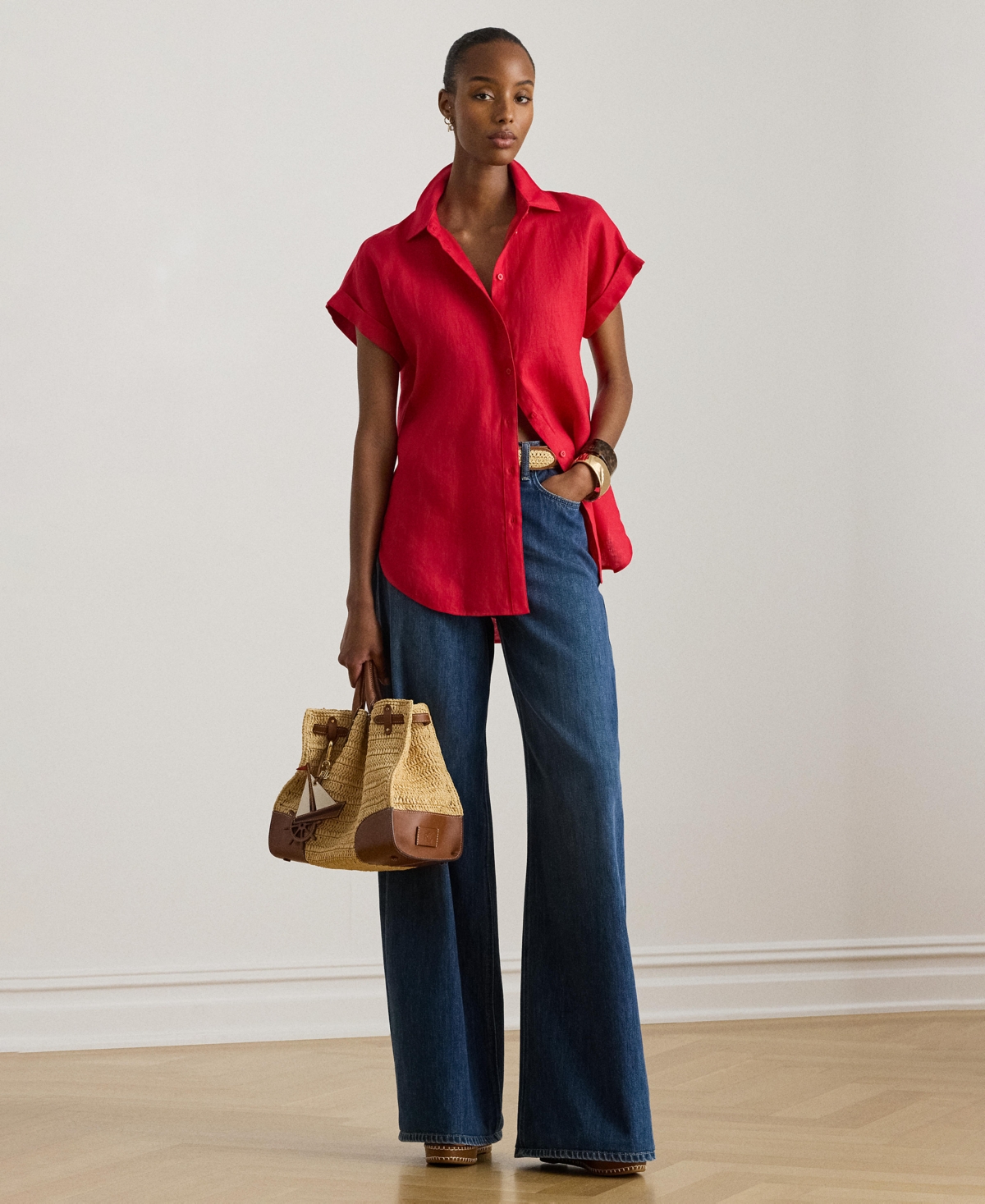 Lauren Ralph Dolman-Sleeve 100% Linen Shirt