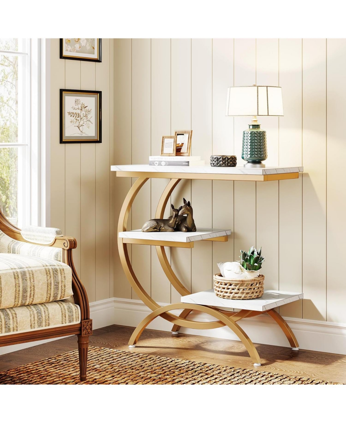 Tribesigns C-Shaped End Table Set of 2, Industrial 3-Tier Small Side Table for Couch, Wood Bedside Table Snack Side Table with Storage Shelves