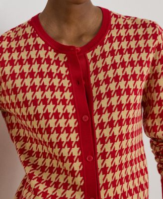 Women's Houndstooth Jacquard Crewneck Cardigan