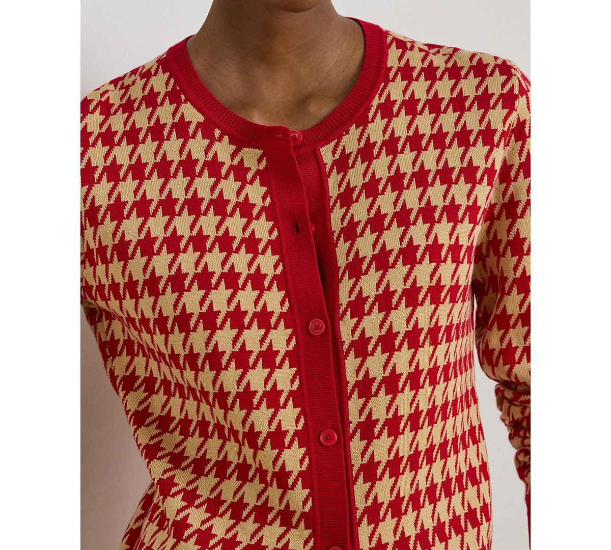 Lauren Ralph Women's Houndstooth Jacquard Crewneck Cardigan