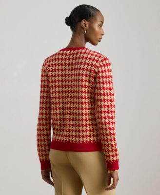 Women's Houndstooth Jacquard Crewneck Cardigan