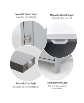 Wood Bathroom Floor Storage Cabinet with Multi-Function Organizer Rack