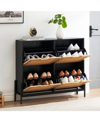 Shoe Cabinet Shoe Cabinet with 4 Rattan Flaps Shoe Cabinet Shoe Rack Narrow with 8 Shelves Metal Legs