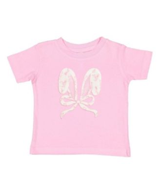 Baby Girls Lace Bunny Bow Patch Easter Short Sleeve T-Shirt