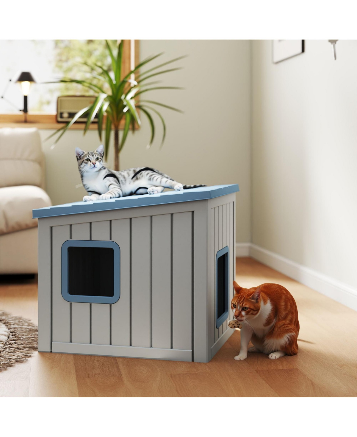 Decksplore Indoor Outdoor Blue Cat Tent Foldable Pet Enclosure with Ventilated Mesh