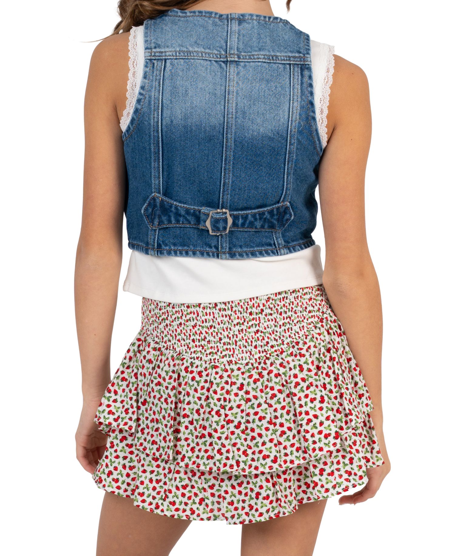 Girls' 7-12 Denim Vest, Cami and Skort, 3-Piece Set