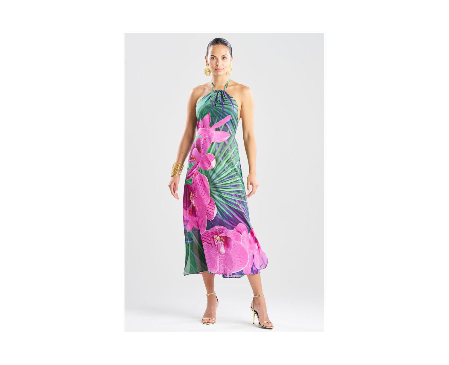 Women's Orchid - Silk Cotton Voile Halter Dress