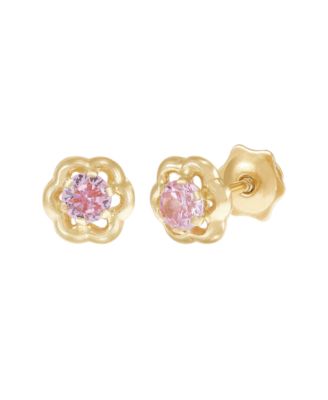 Children's Pink Cubic Zirconia Stud Earrings in 14k Yellow Gold