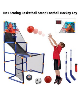 Kids 3-in-1 Sports Set - Basketball, Soccer & Hockey Game Center with Scoreboard