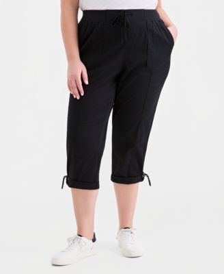 Plus Size D-Ring Cuffed Capri Pants