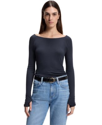 BOSS by Women's Sheer Jersey Double-Layered Jersey Top