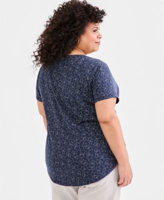 Style & Co Plus Size Perfect Short-Sleeve Open-Crewneck T-Shirt