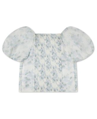 Girls' Emerson Organza Puff-Sleeve Square Neck Top