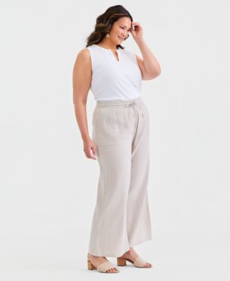Plus Size Cotton Gauze Wide-Leg Pants