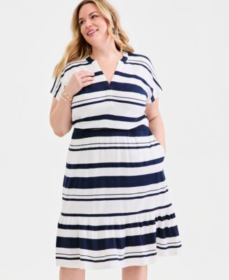 Style & Co Plus Size Striped Flared Knit Midi Dress