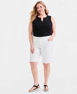 Plus Size Plus Size Mid-Rise Raw-Edge Bermuda Shorts