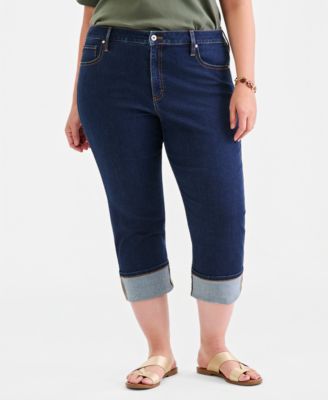 Plus Size High-Rise High-Cuff Capri Jeans