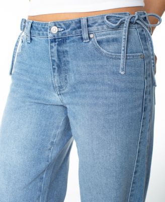 Juniors' Side Tie Wide-Leg Jeans
