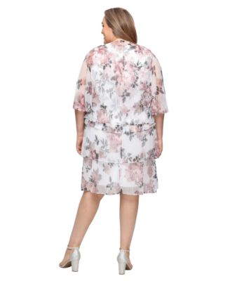 Plus Size Tiered Shimmer V-Neck Jacket Dress