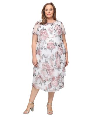 Plus Size Printed Tiered Midi Dress