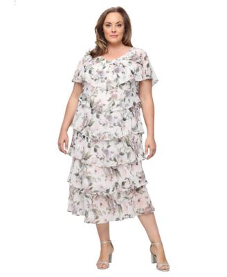 Plus Size Embellished V-Neck Tiered Dress