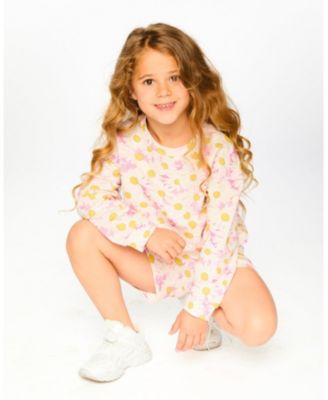 Big Girls French Terry Sweatshirt Pink Printed Daisies