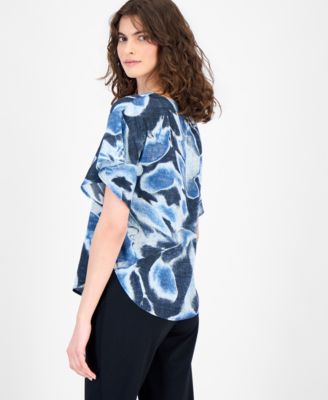 Women's Printed Flutter-Sleeve Boat-Neck Top