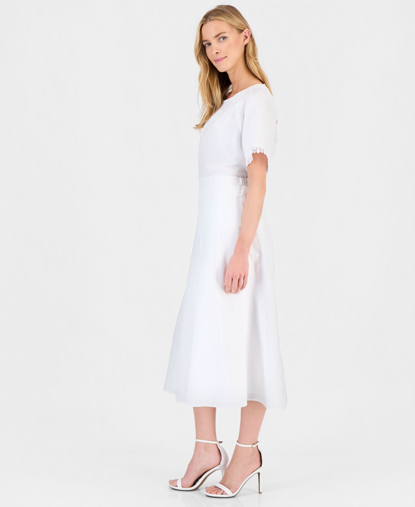 Женская юбка Anne Klein Linen-Blend Pull-On A-Line Midi, цвет: Белый — фото 3