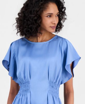 Women's Flutter-Sleeve Smocked-Waist Top