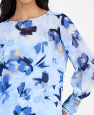 Women's Printed Pleated-Cuff Blouse