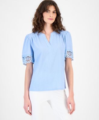 Women's Split-Neck Lace-Trim Top