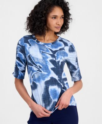 Women's Printed Ruched-Sleeve Top