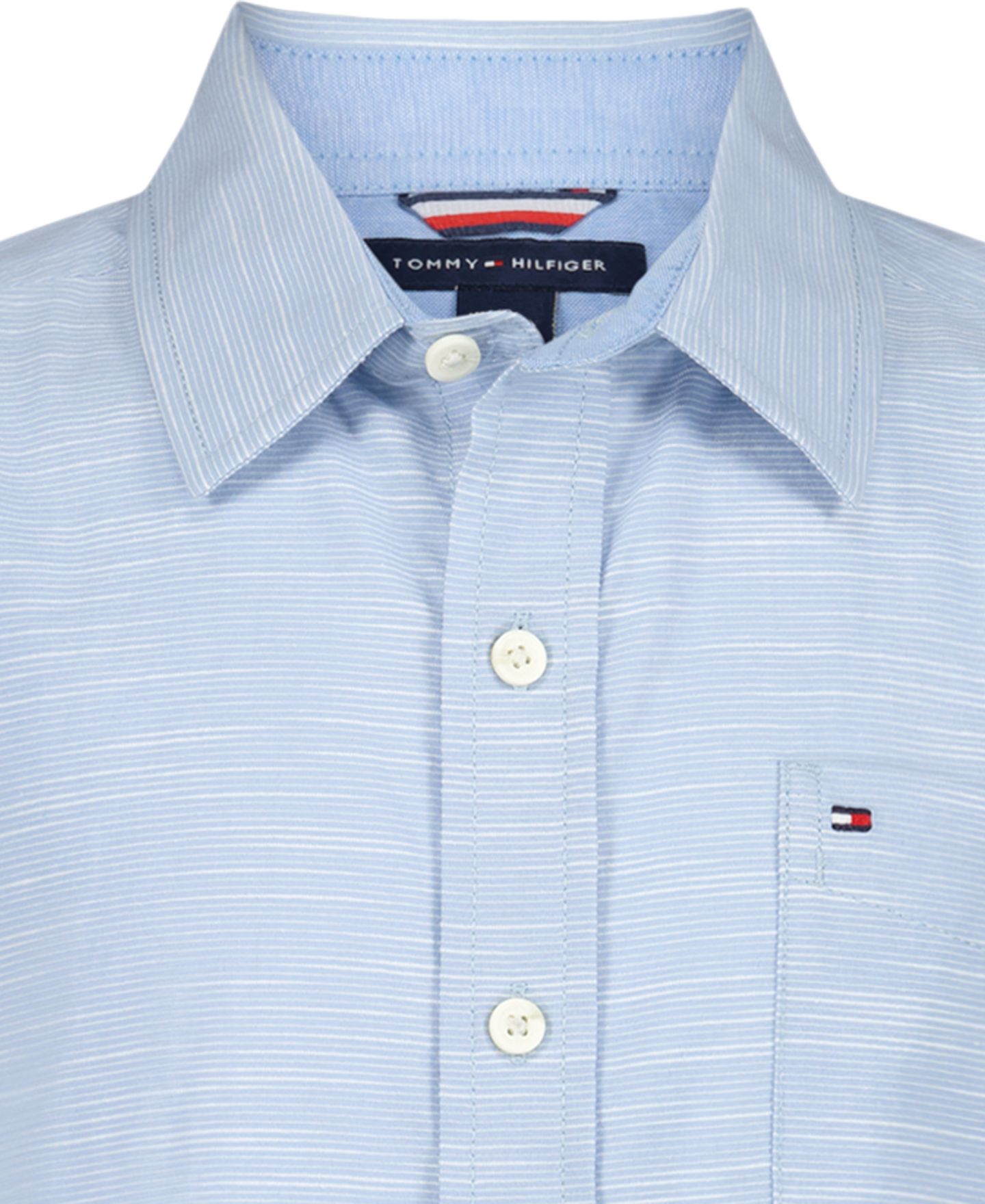 Рубашка Tommy Hilfiger Short-Sleeve Woven для мальчиков, цвет: Шамбре синий — фото 4