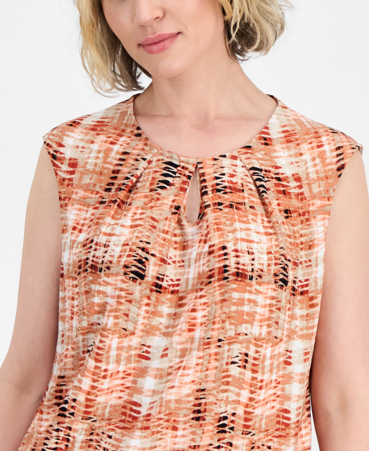 Kasper Women's Printed Keyhole-Neck Top