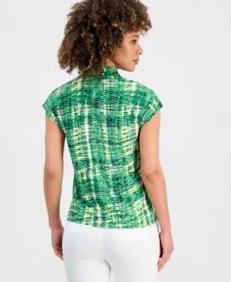 Women's Printed V-Neck Cap-Sleeve Top