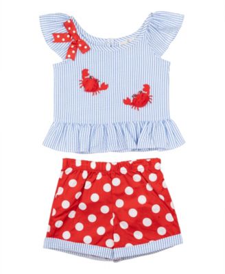 Girls' 2T-6X Crab Applique Top and Polka Dots Shorts, 2-Piece Set